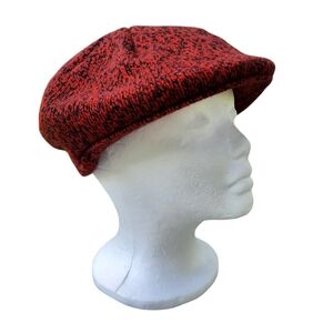 Vintage Eddie Bauer Wool Blend Red Black Knit Newsboy Cabbie Flat Cap Hat OS